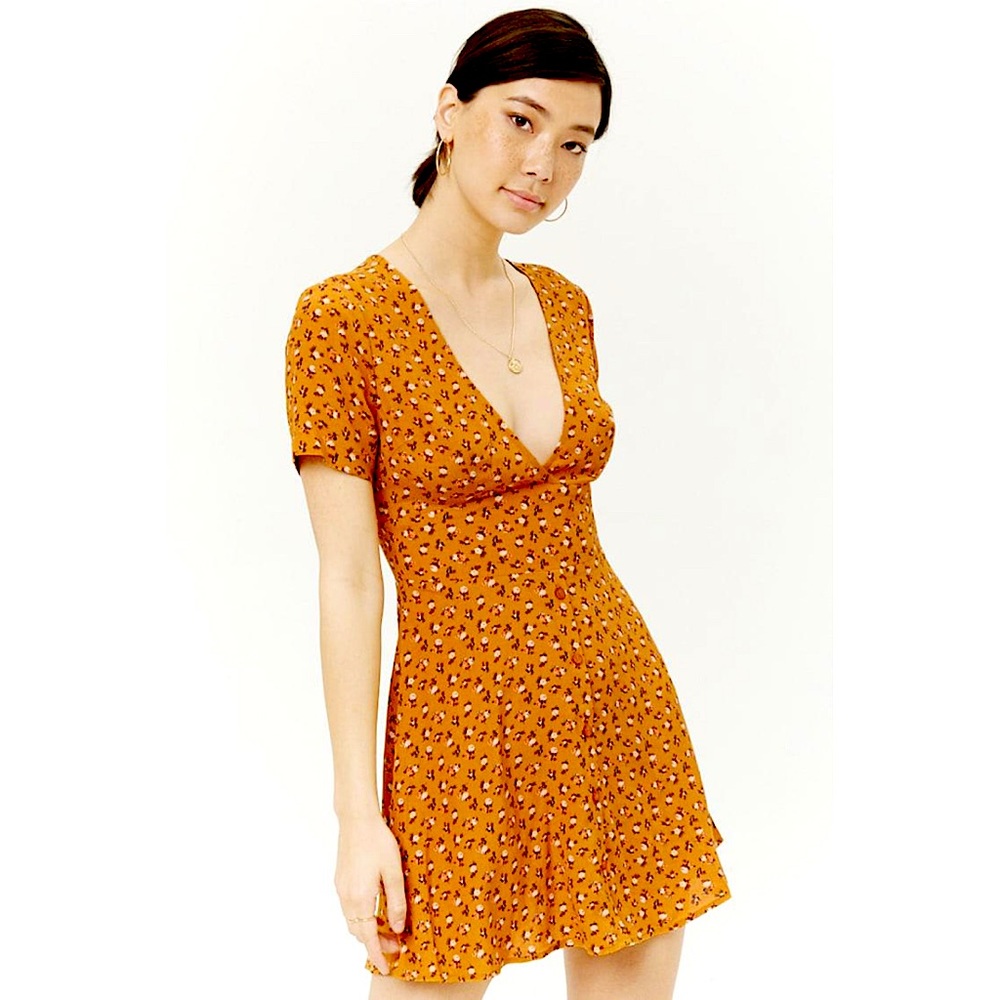 forever 21 Floral Print Mustard Mini Dress NWOT